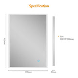 LED Illuminated Bathroom Mirror with Demister (No cabinet) 500x700mm
