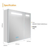 Led Illuminated Bathroom Mirror Cabinet with Shaver Socket Demister 2 Doors 650x600mm