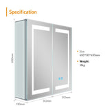 630x650mm LED Bathroom Mirror Cabinet with Ambient Lighting Shaver Socket 2 Doors