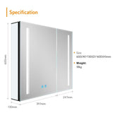 LED Black Mirror Cabinet with Ambient Lighting 2 Doors Adjustable Color 650x600mm