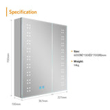 600x700mm LED Bathroom Mirror Cabinet with Ambient Lighting Shaver Socket 2 Doors