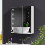 630x650mm LED Mirror Cabinet with White Aluminium Shaver Socket Demister 3-Color Chaing 2-Doors