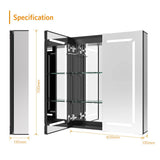 LED Black Bathroom Mirror Cabinet with Shaver Socket Adjustable Color 2 Doors 600x700mm