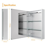 LED Illuminated Mirror Cabinet with Shaver Socket Demister Adjustable Color Straight 500x700mm