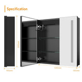 630x650mm LED Mirror Cabinet with Black Aluminium Shaver Socket Demister 3-Color Chaing 2-Doors