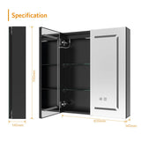 600x700mm LED Black Bathroom Mirror Cabinet with Shaver Socket Adjustable Color 2 Doors