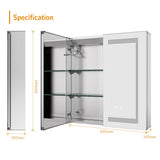 630x650mm LED Illuminated Mirror Cabinet with Adjustable Color Shaver Socket 2 Doors