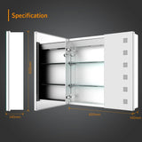 650x600mm LED Mirror Cabinet with White Aluminium Demister Shaver Socket 3-Color Chaing 2-Doors