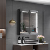 LED Black Bathroom Mirror Cabinet with Shaver Socket Adjustable Color 2 Doors 600x700mm