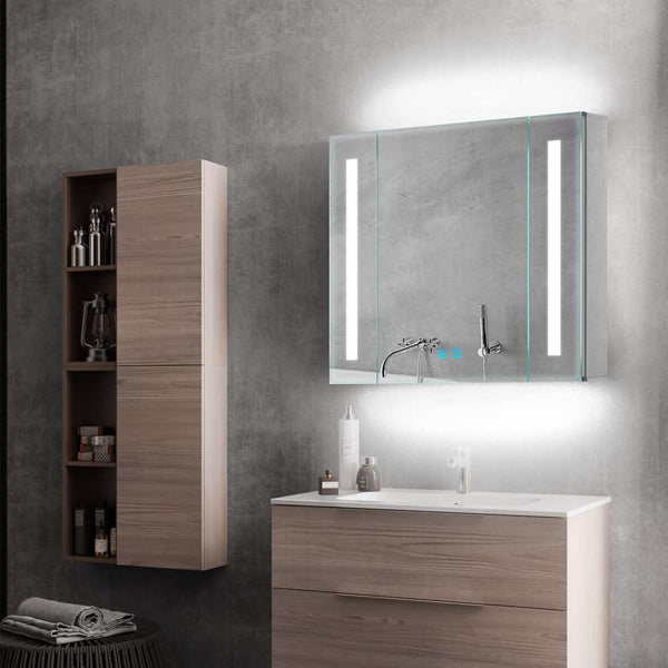 LED Mirror Cabinet with Shaver Socket Dimmer Switch 650x600mm Strip Lights