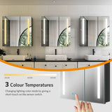 630x650mm LED Mirror Cabinet with Black Aluminium Shaver Socket Demister 3-Color Chaing 2-Doors