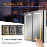 LED Black Bathroom Mirror Cabinet with Shaver Socket Adjustable Color 2 Doors 600x700mm