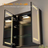 LED Black Bathroom Mirror Cabinet with Shaver Socket Adjustable Color 2 Doors 600x700mm