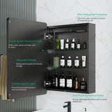 500x700mm LED Mirror Cabinet with Matt-Black Aluminum Shaver Socket Touch-Switch Anti-fog