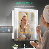 600x700mm LED Mirror Cabinet with Shaver Socket Touch-Switch Anti-fog 2 Doors, White
