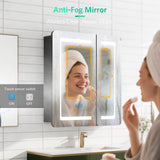 600x700mm LED Mirror Cabinet with Aluminum Shaver Socket Touch-Switch Anti-fog 2 Doors, Black