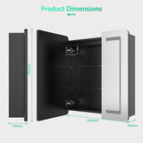 600x700mm LED Mirror Cabinet with Aluminum Shaver Socket Touch-Switch Anti-fog 2 Doors, Black