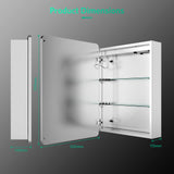 500x700mm LED Mirror Cabinet with Silver Aluminum Touch-Switch Anti-fog Shaver Socket