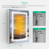 500x700mm LED Mirror Cabinet with Shaver Socket Touch-Switch Anti-fog 3-color temperatures