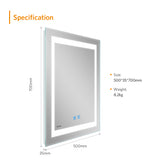 500x700mm LED Illuminated Aluminum Bathroom Mirror with Demister (No cabinet)