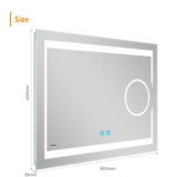 800x600mm LED Illuminated Bathroom Mirror With Demister Magnifying (No cabinet)