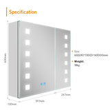 650x600mm LED Illuminated Mirror Cabinet with Shaver Socket Demister 2 Doors
