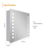 650x600mm LED Bathroom Mirror Cabinet with Shaver Socket Demister Square Lights