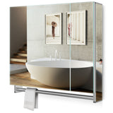 800x700mm Black Aluminum Bathroom Mirror Cabinet with Towel Rack 2 Doors