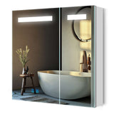 Led Illuminated Bathroom Mirror Cabinet with Shaver Socket Demister 2 Doors 650x600mm