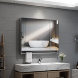 800x700mm Black Aluminum Bathroom Mirror Cabinet with Towel Rack 2 Doors