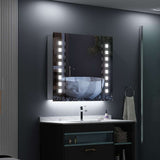 650x600mm LED Bathroom Mirror Cabinet with Shaver Socket Demister Square Lights