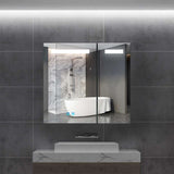 Led Illuminated Bathroom Mirror Cabinet with Shaver Socket Demister 2 Doors 650x600mm