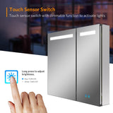 800x700mm Led Illuminated Bathroom Mirror Cabinet with Shaver Socket Demister 2 Doors