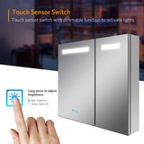 650x600mm Led Illuminated Bathroom Mirror Cabinet with Shaver Socket 2 Doors Demister