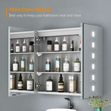 650x600mm LED Illuminated Mirror Cabinet with Shaver Socket Demister 2 Doors