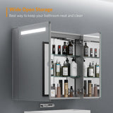 800x700mm Led Illuminated Bathroom Mirror Cabinet with Shaver Socket Demister 2 Doors