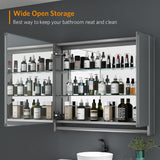 800x700mm Black Aluminum Bathroom Mirror Cabinet with Towel Rack 2 Doors