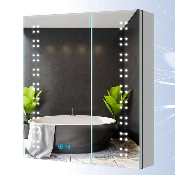 600x700mm LED Bathroom Mirror Cabinet with Ambient Lighting Shaver Socket 2 Doors
