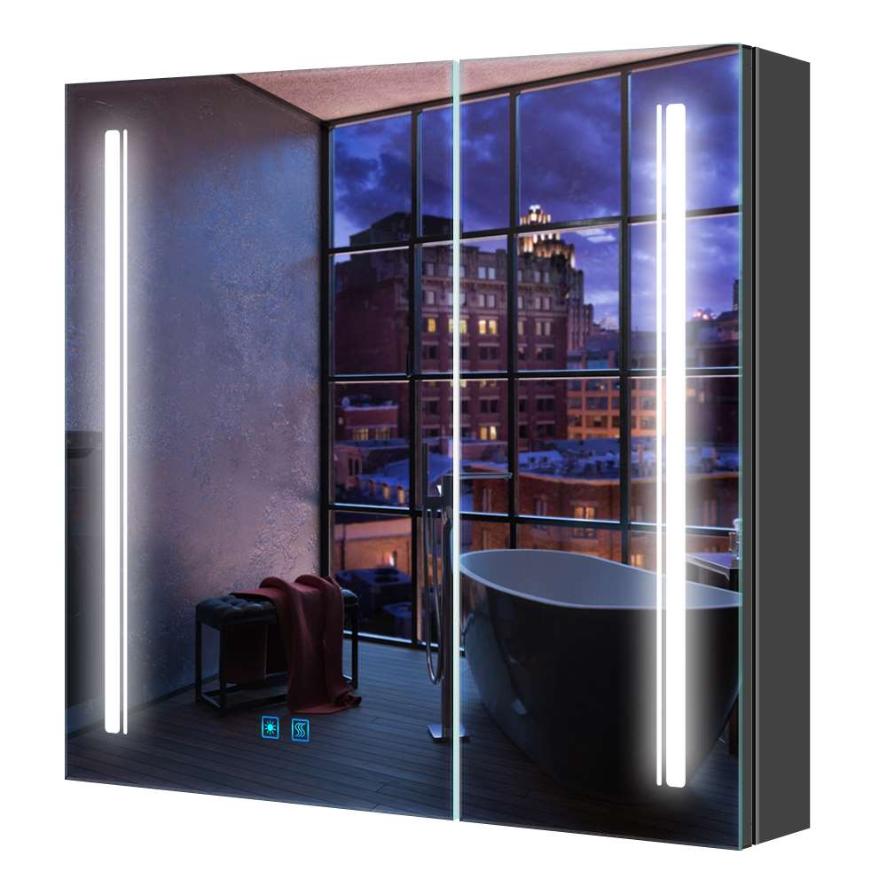 LED Black Mirror with Ambient Lighting 2 Doors Adjustable Colo