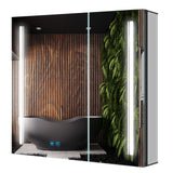 800x700mm LED Black Mirror Cabinet with Ambient Lighting Adjustable Color 2 Doors