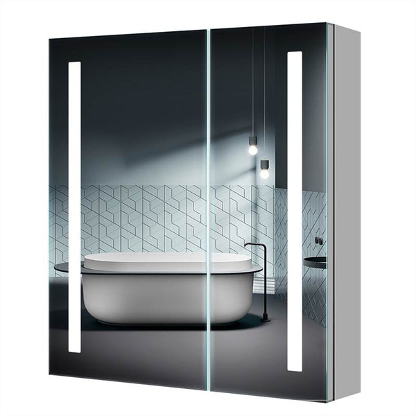 630x650mm LED Bathroom Mirror Cabinet with Shaver Socket 2 Doors IR Switch