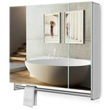 800x700mm Black Aluminum Bathroom Mirror Cabinet with Towel Rack 2 Doors