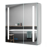 630x650mm LED Bathroom Mirror Cabinet with Shaver Socket 2 Doors Straight Lights