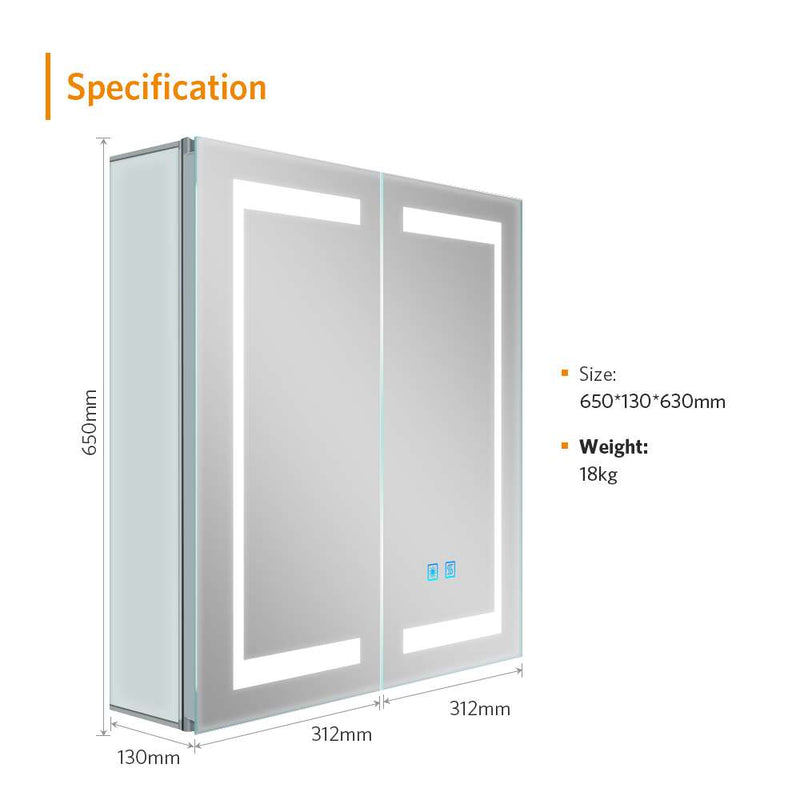 LED Bathroom Mirror Cabinet with Ambient Lighting Shaver Socket 2 Doors 630x650mm