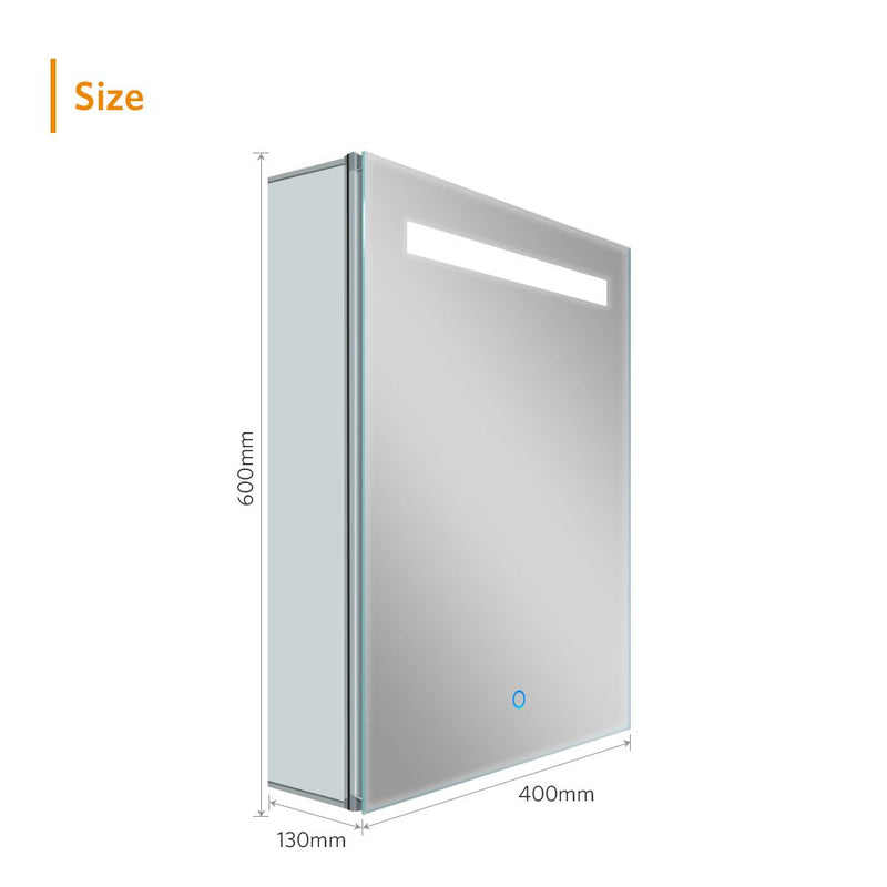 400x600mm Bathroom Mirror Cabinet with LED Illuminated Shaver Socket Demister