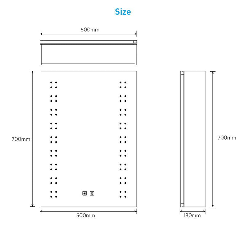 500x700mm LED Illuminated Matte Black Bathroom Mirror Cabinet with Shaver Socket