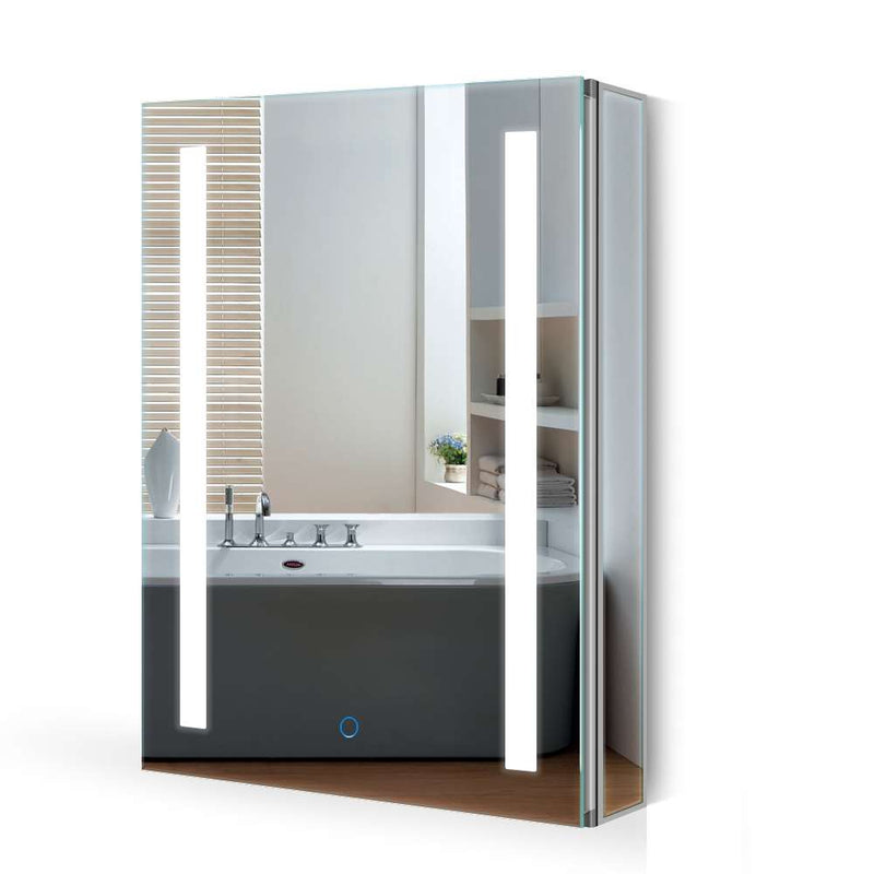 LED Illuminated Bathroom Mirror Cabinet with Shaver Socket Demister 500x700mm Straight