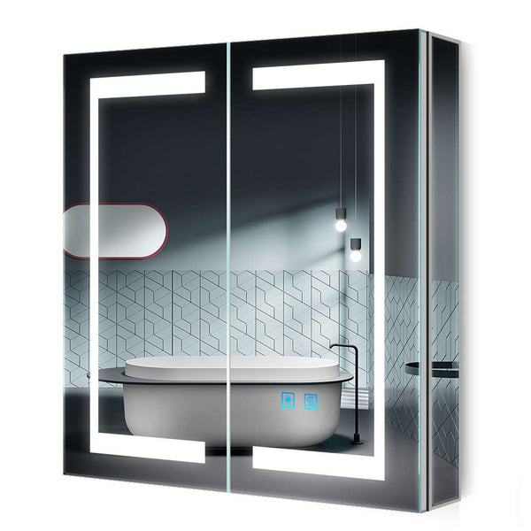 630x650mm LED Illuminated Mirror Cabinet with Adjustable Color Shaver Socket 2 Doors