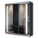 630x650mm LED Mirror Cabinet with Black Aluminium Shaver Socket Demister 3-Color Chaing 2-Doors