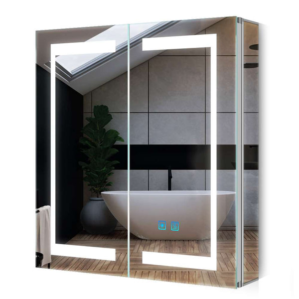 LED Bathroom Mirror Cabinet with Ambient Lighting Shaver Socket 2 Doors 630x650mm